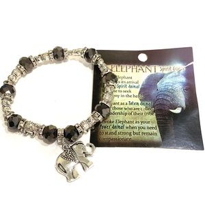 Elephant Bracelet With Spirit Guide Meaning Black Silver Tone Beaded Lea…